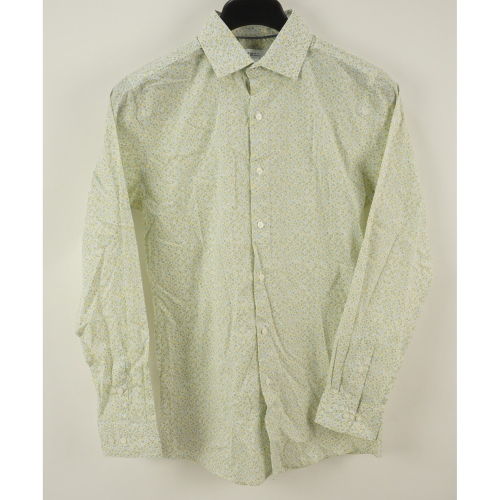 New Bar III Performance Slim Stretch White Floral Button Up Shirt‎ Men's Large